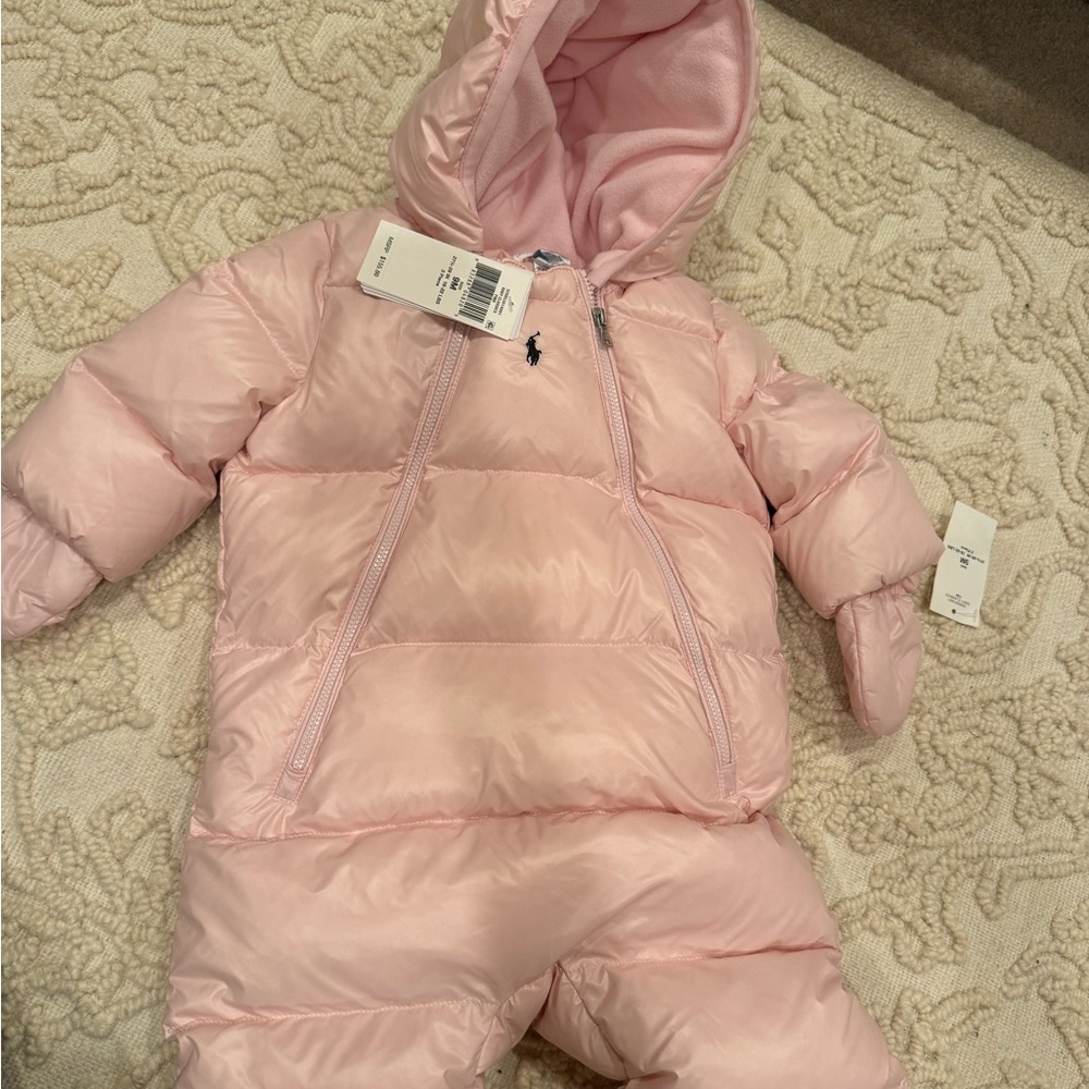 NWT Polo baby girl water repellent down hooded bunting